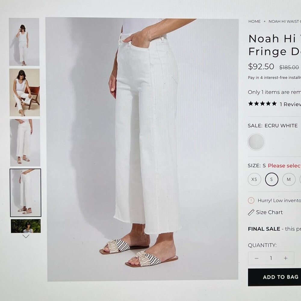 LYSSE Hi Waist Crop Wide Fringe Denim Jeans size M